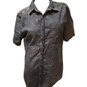 21men Washed Denim Short Sleeve Shirt